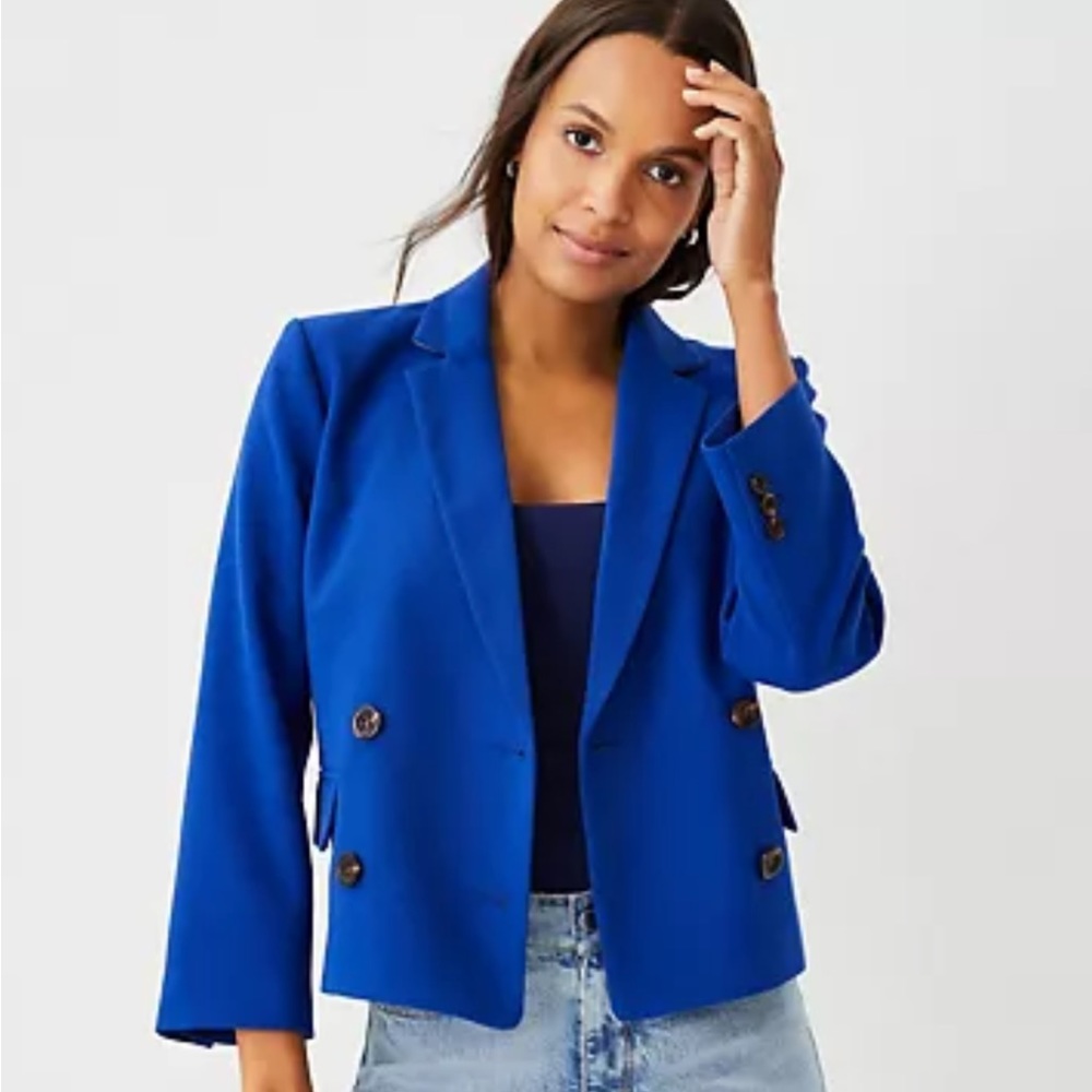NWT Ann Taylor Cropped Double Breasted Jacket Ultra Blue